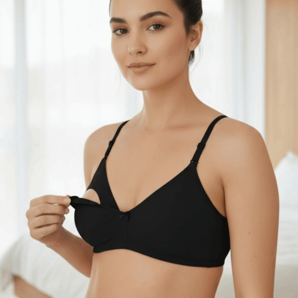 Siyah Renk Pamuk Emzirme Sütyeni